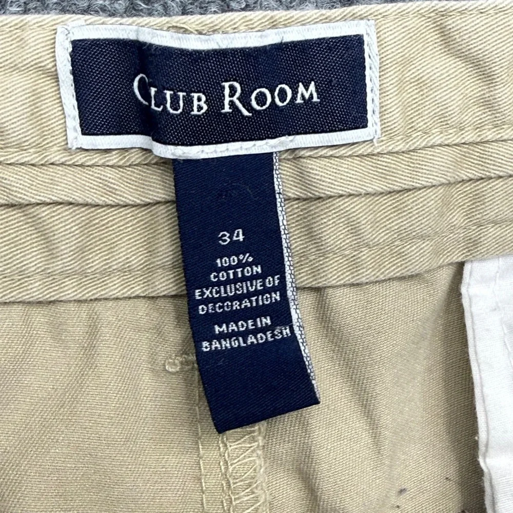 Club Room Mens Khaki Tan Bulldog‎ Embroidered Chino Shorts Size 34 Cotton Preppy